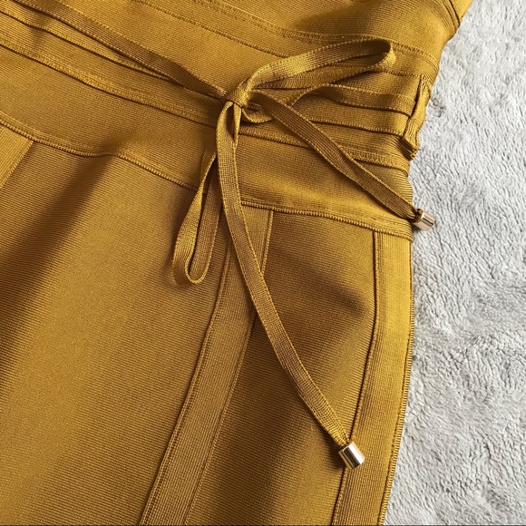 House of CB Belice Ginger Tie Waist Bandage Dress Mustard Gold Yellow Sz XS - Picture 6 of 13
